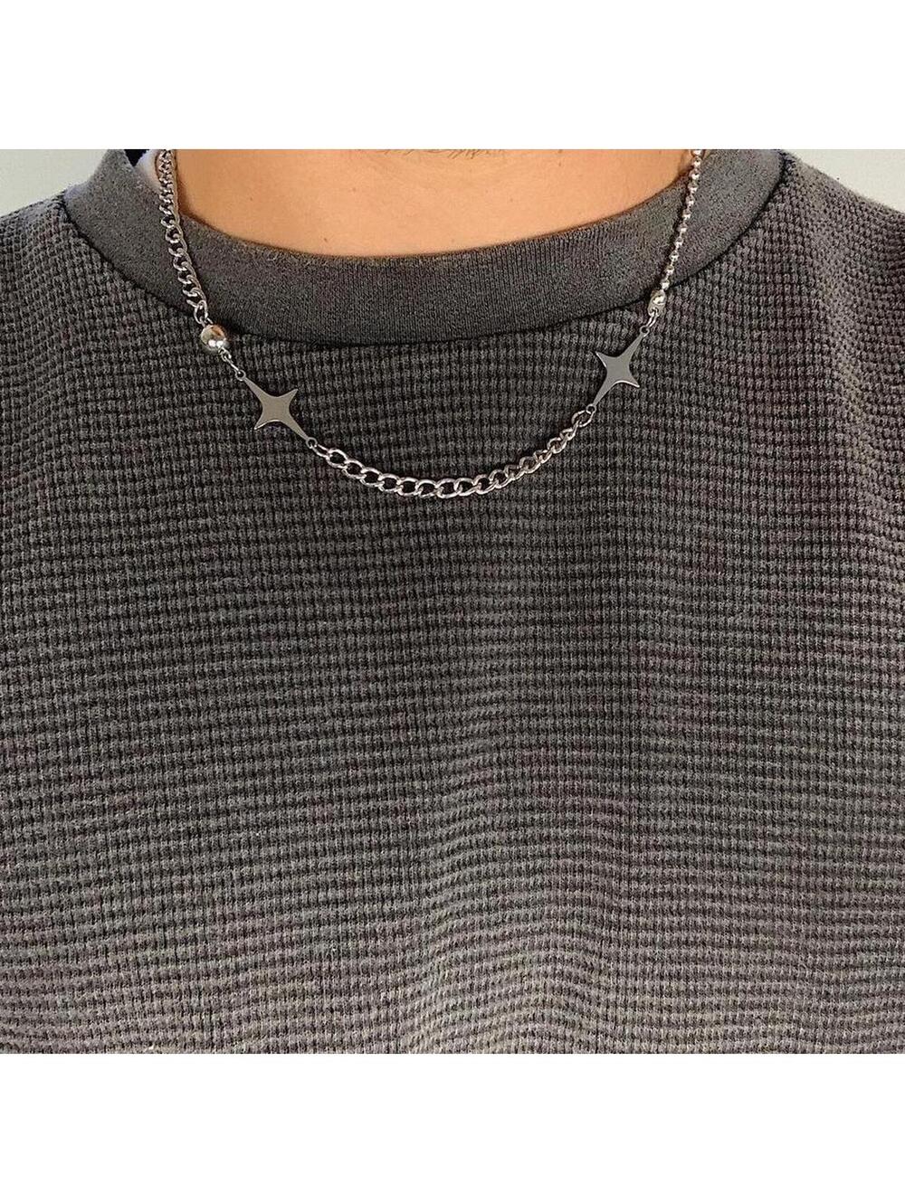 Y2k silver double start opium punk style necklace. Cool design. Nice quality